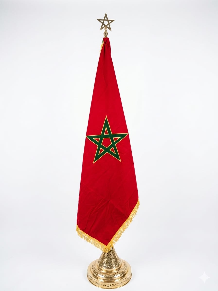 Drapeau Marocain avec Socle Doré