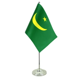 Drapeau de Table Prestige Mauritanie 22x15 cm en Satin – Drapeau de Bureau Élégant