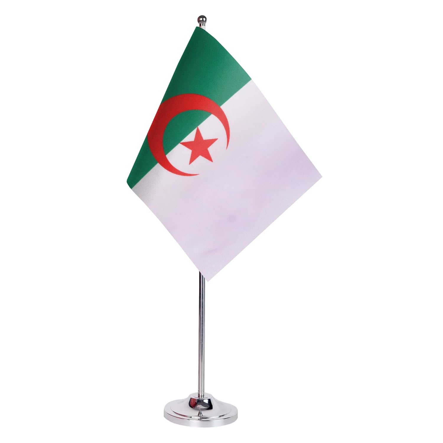 Drapeau de Table Prestige Algérie 22x15 cm en Satin – Drapeau de Bureau Élégant