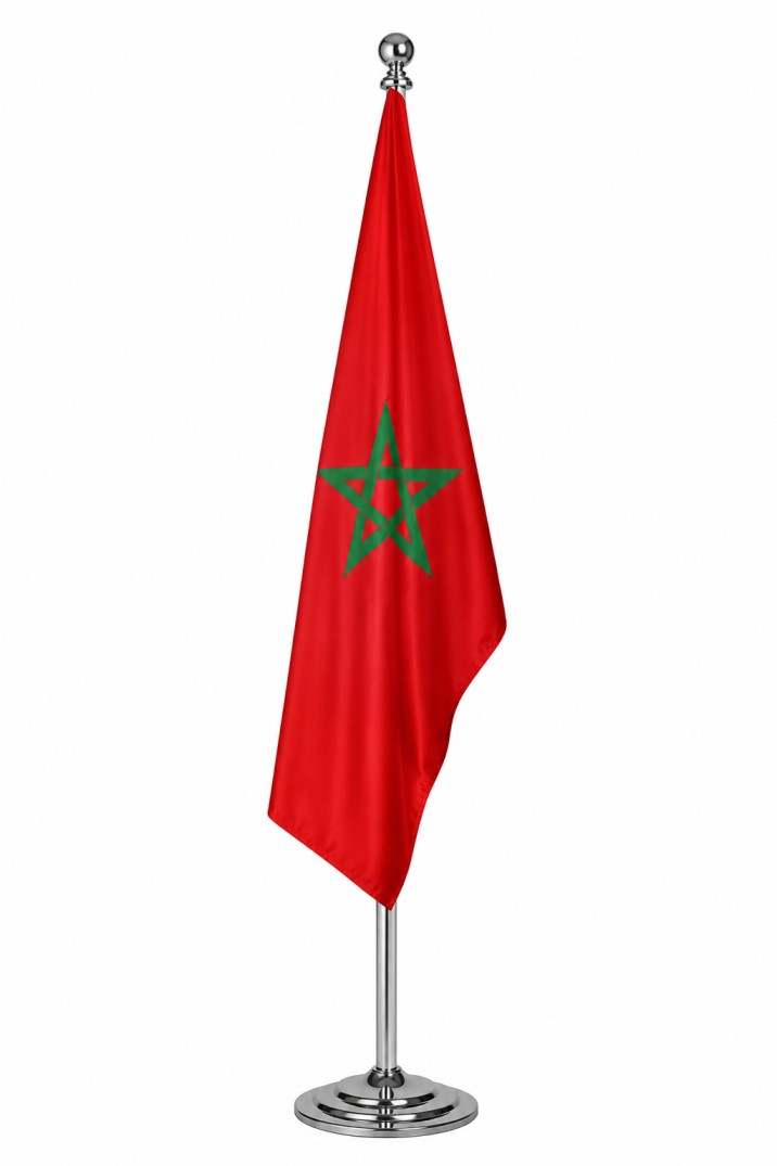 Drapeau Maroc personnalisé – Mât 2m ajustable Support chromé professionnel
