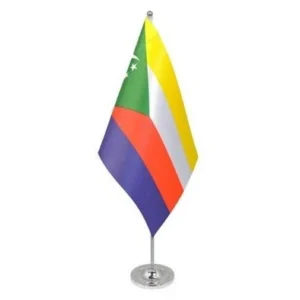 Drapeau de Table Prestige Comores 22x15 cm en Satin – Drapeau de Bureau Élégant