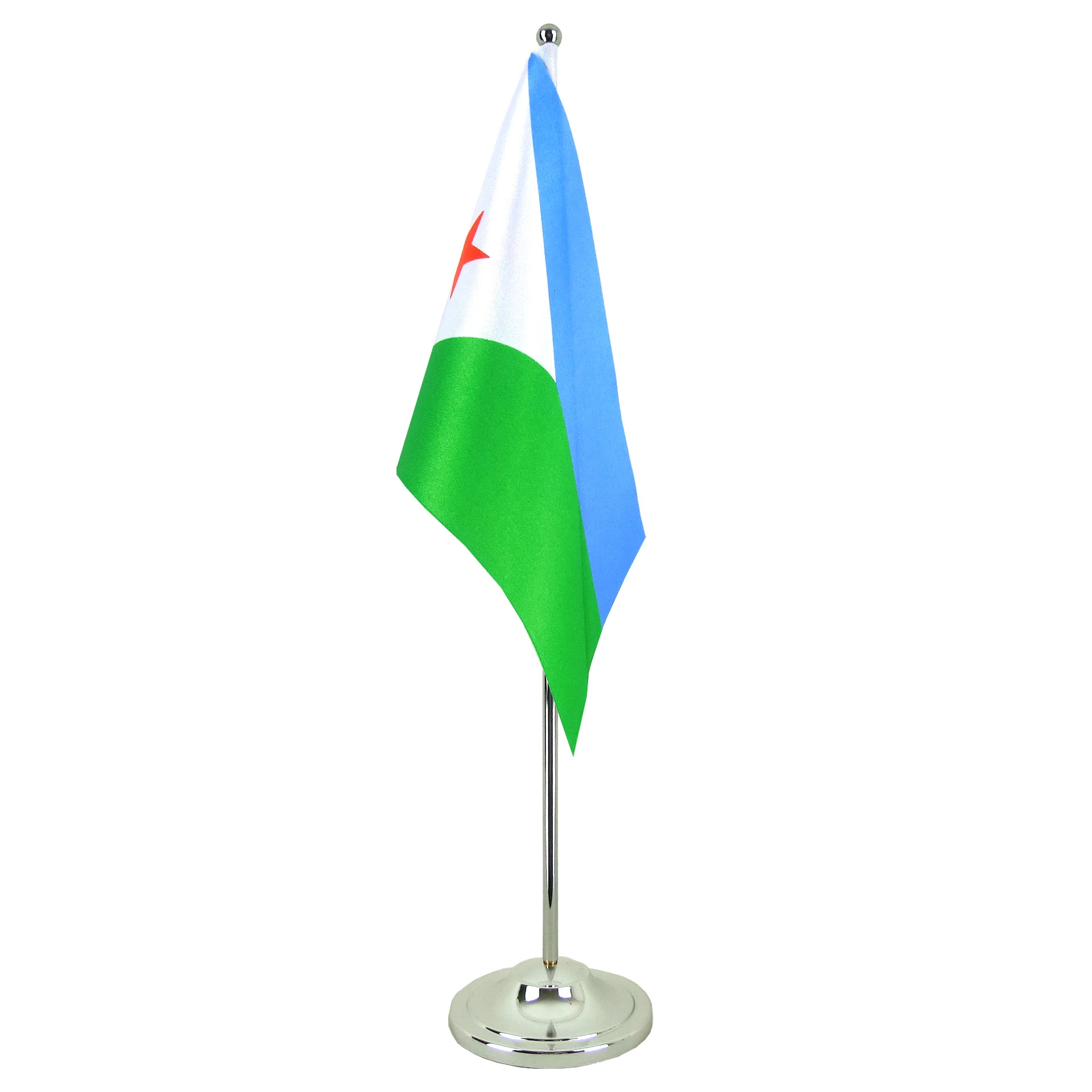 Drapeau de Table Prestige Djibouti 22x15 cm en Satin – Drapeau de Bureau Élégant