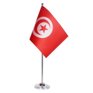 Drapeau de Table Prestige Tunisie 22x15 cm en Satin – Drapeau de Bureau Élégant