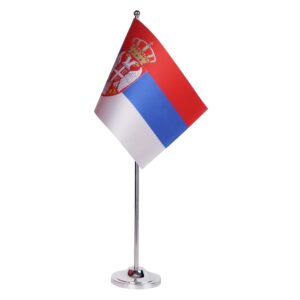 Drapeau de Table Prestige Serbie 22x15 cm en Satin – Drapeau de Bureau Élégant