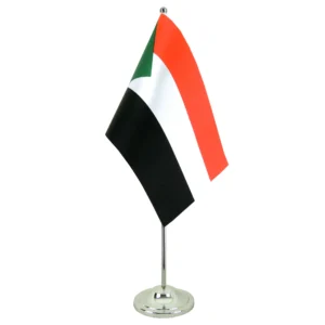 Drapeau de Table Prestige Soudan 22x15 cm en Satin – Drapeau de Bureau Élégant