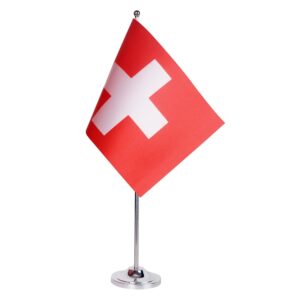 Drapeau de Table Prestige Suisse 22x15 cm en Satin – Drapeau de Bureau Élégant