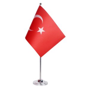 Drapeau de Table Prestige Turquie 22x15 cm en Satin – Drapeau de Bureau Élégant