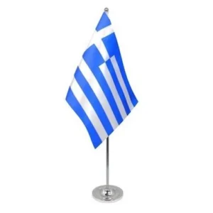 Drapeau de Table Prestige Grèce 22x15 cm en Satin – Drapeau de Bureau Élégant
