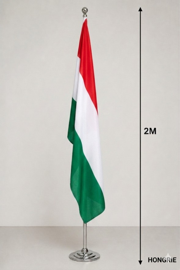Drapeau Hongrie au Maroc – Mât chromé ajustable 2m personnalisé